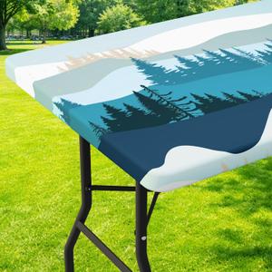 Moosfor Rectangle Fitted Table Cloth, Waterproof Spandex Elastic Tablecloths, Fits for 6 Foot Folding Tables, Stretch Washable Table Cover for Picnic, Camping, Outdoor (Forest, 30"x72")