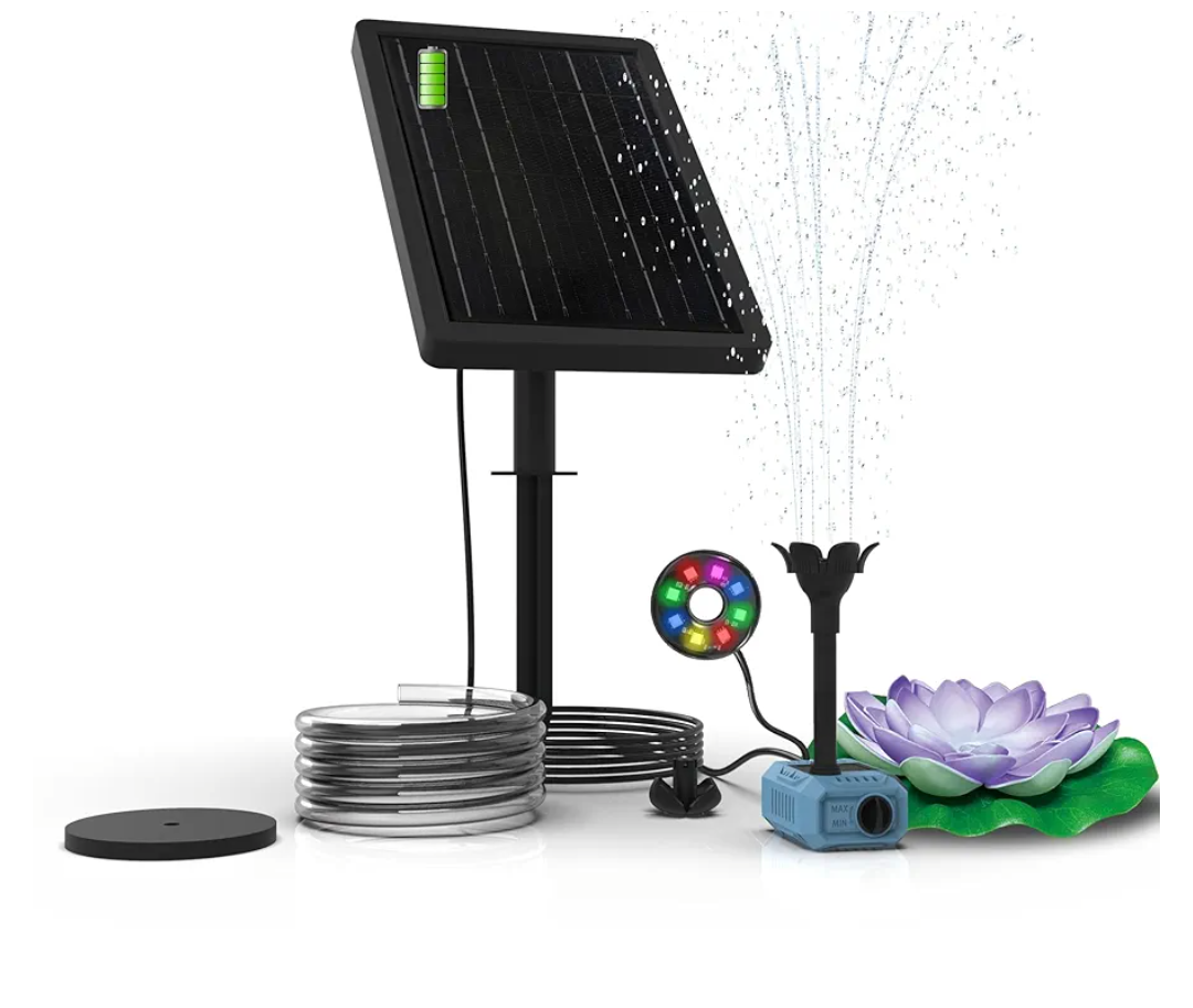 olar Fountain Pump with 4400mA Battery Backup,Pond Pumps,Solar Bird Bath, Lily Pads for Ponds,8.5W Solar Panel,Pond Plants，Water Garden (Purple)
