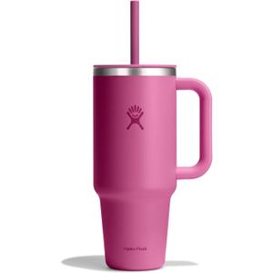 Hydro Flask Travel Tumbler with Handle, Lid and Straw - Insulated Stainless Steel in 40 Oz Reef Pink