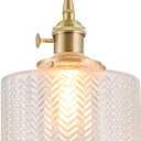 Vintage Pendant Lights for Kitchen Island Clear Twill Glass Pendant Lighting Bedroom Brass Pendant Light Farmhouse Hanging Light fixtures with Glass Shade for Dining Room Bedroom