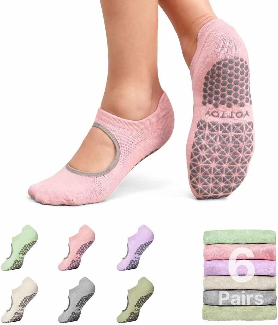 YOTTOY Pilates Socks for Women(6 Pairs)Breathable, Grip-Enhanced Non-Slip Yoga Socks, Durable & Perfect for Home Workouts
(US, Alpha, One Size, Regular, Regular, Multicolor)