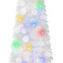 5Ft Pop Up Christmas Tree with Lights, Collapsible Pencil Tree White, Skinny Christmas Tree Slim Xmas Tree, Artificial Tinsel Tree Foldable for Home Apartment Holiday Party Winter Decor
