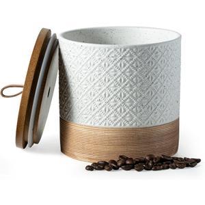 Ceramic Coffee Container Kitchen Food Storage Jars for Spice Sugar Tea Bag, Stackable Farmhouse Jars for Kitchen Pantry - Coffee Bar Accessories Housewarming Weeding Gift - White & 42 fl.oz