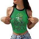 Seizesoul St Patrick's Day Crop Top for Women Shamrock Clover Printed Slim Tank Top (Green)