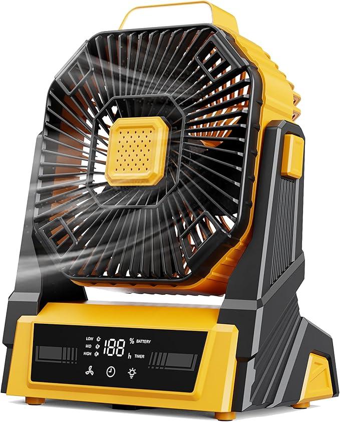 Portable Fan Rechargeable, 20000mAh Battery Powered Desk Fan with LED Lantern, Battery Operated Personal Tent Fans for Camping, Travel, Home, Bedroom, Jobsite, Beach Vacation Essentials (Orange)