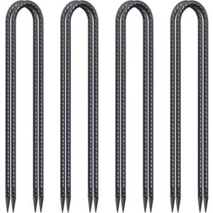24 Inch Trampoline Stakes High Wind, 3/8 Inch Diameter Rebar Tent Anchors 8 Pack Heavy Duty U Stakes for Ground, Chain Link Fence, Swing Set, Soccer Goal (Black)