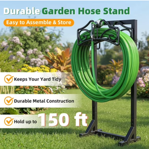 Garden Hose Holder, Water Hose Stand Freestanding Metal Hose Hanger, 4-Prongs Base Detachable Heavy Duty Hose Storage Stand for Outdoor