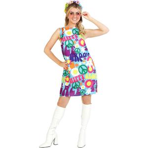 Fun Shack Groovy Hippie Costume for Women - 70s and 60s Dress with Necklace Large