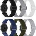 6 Pack Watch Bands Compatible with Samsung Galaxy Watch 3 45mm/Galaxy Watch 46mm Bands/Gear S3 Frontier,22mm Stretchy Nylon Watch Straps Adjustable Wristband for Men Women (Black+White+Grey+Light Grey+Blue+Army Green)