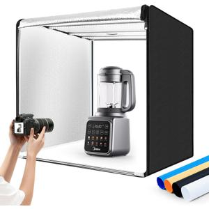 Photo Studio Light Box Photography 32"x32" with 100 LED and 4 Colors Backdrops Photo Box with Lights, Foldable Picture Box for Product Photography with 6500K Brightness