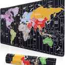 Obookey World Map Mouse Pad - Large Gaming Desk Mat for Keyboard and Mouse, 35.4 X 15.7 Inch XXL Computer Big Desk Pad, Extended Non-Slip Rubber Base with Stitched Edge, Office Desktop Accessories