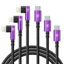 90 Degree iPhone Charger Cables 6FT, USB C to Lightning Cable [Apple MFi Certified] 3Pack Fast Charging, Nylon Braided USB C Lightning Cable Compatible with iPhone 14/13/12/11/Pro Max/Plus/8/7-Purple
