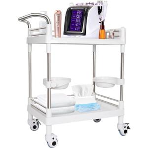 Mobile Utility Cart with Wheels Professional Medical Trolley Cart 220 Lbs Load Plastic and Stainless Steel Esthetician Storage Cart with Basins and Kegs for Beauty Salon Hospital Clinic Home