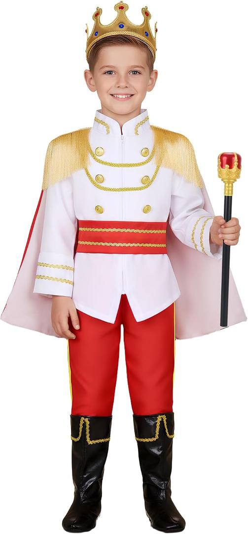 Nuehoryu Prince Charming Costume for Kids Boys Royal Prince King Dress Up (Red, 5-6 Years)