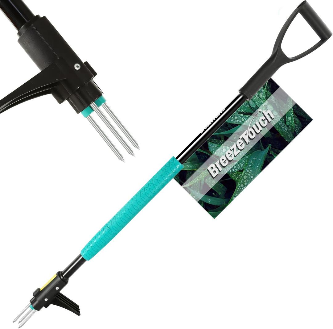 Breeze Touch Weed Puller Tool with Ergonomic D-Handle, 39" Stand Up Weed Puller Tool with Long Handle, Heavy Duty 3-Claw Dandelion Weed Puller & Root Remover for Lawn & Garden