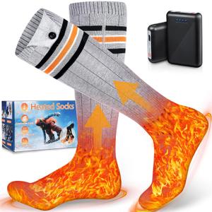 Heated Socks for Men Women, 5000mAh Electric Battery Heated Socks Rechargeable with 4 Heating Levels, Cold Weather Foot Warmer Heating Socks Washable for Hunting Skiing Camping Winter Outdoors