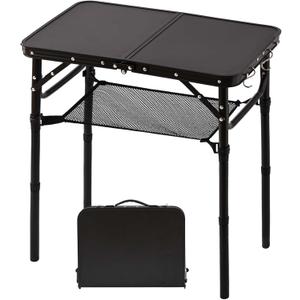 Folding Picnic Table with Storage Net, Matte Black Aluminum Folding Table 23.6" x 15.8", Adjustable Height Max 27", Lightweight Portable for Camping Travel Grill Indoor