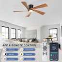 Ohniyou 52 Flush Mount Farmhouse Ceiling Fan with Lights, Remote & APP Control Low Profile Indoor Outdoor Ceiling Fans, Dimmable, Quiet DC Motor, Reversible, Black+Wood Color