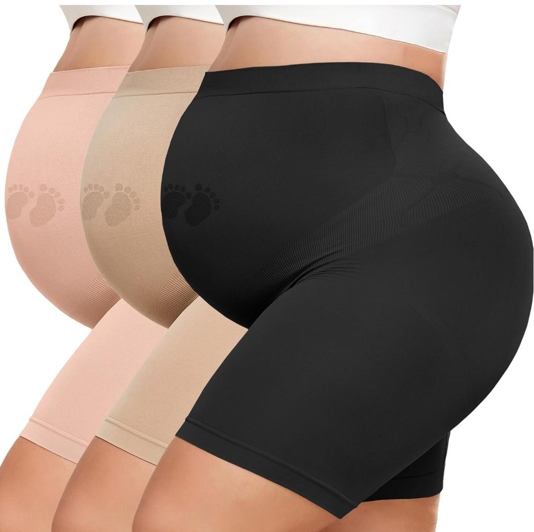 Maternity Shapewear for Under Dresses Over Belly Pregnancy Underwear Mid-Thigh High Waist Shorts Panties for Baby Shower ,M