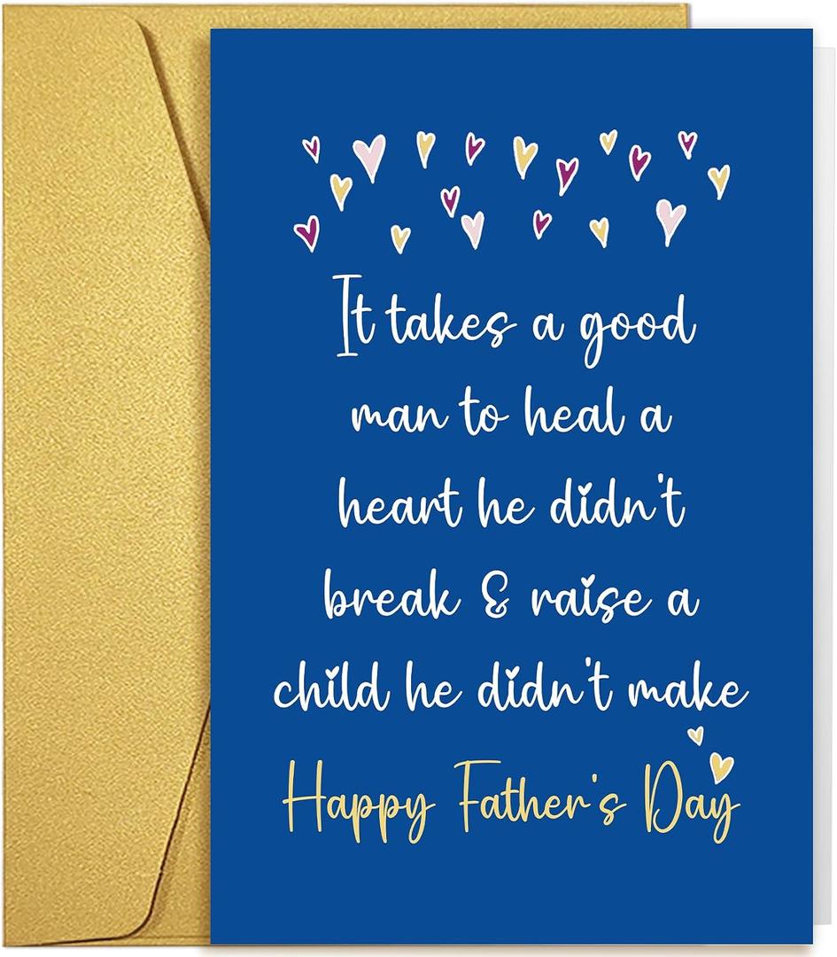 4 x Qiliji Funny Fathers Day Card for Stepdad, Humorous Father's Day Card for Second Husband, Bonus Dad Fathers Day Cards Gifts from Stepdaughter Stepson, Happy Father's Day Cards Gifts from Wife