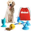 Double Suction Cup Dog Toys Set For Aggressive Chewers 100% Rubber (3 In 1), Teeth Cleaning Toothbrush Toy Stops Plaque & Tarter, Cherry Blossom Waste Bag Dispenser Bonus, Tug Of War Toy For Dog's IQ