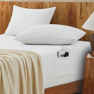 Vonty 3pcs Extra Deep Pocket Queen Fitted Sheet with 2 Pillow Cases Set, White Bottom Sheet Fit 18-24 Inch Ultra Deep Pocket Mattress, Soft & Breathable Microfiber Bed Set with Pockets on Side
