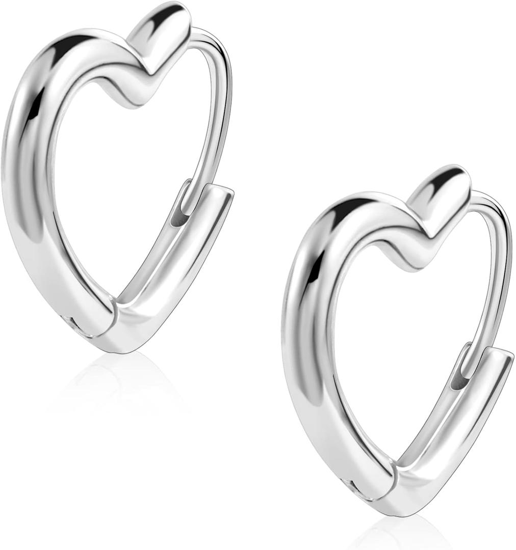 Silver Heart Hoop Earrings for Women Girls Small Heart Shaped Huggie Hoop Earrings Hypoallergenic Cartilage Huggies Earings for Jewelry Gifts