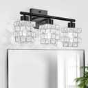 3 Lights Bathroom Vanity Light, Crystal Bathroom Light Fixture Over Mirror, Matte Black & Crystal Rotateable Indoor Wall Lights | Chrome Glass Modern Lampshade for Sink, Mirror & Foyer Corridor