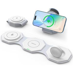 3-in-1 Travel Wireless Charger for iPhone: Foldable Charging Station for Business Trip Office Desktop Home Nightstand - Magnetic Charger Pad for iPhone 16 15 14 13 12 Apple Watch AirPods