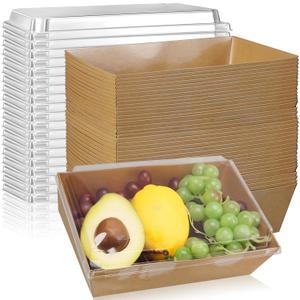 ReliThick 50 Pack 8x6 Charcuterie Boxes with Clear Lids Large Disposable Paper Food Containers to Go Bakery Boxes Take out Boxes Bulk for Christmas Party Salad Sandwich Cake Cookies Cocoa(Kraft)
