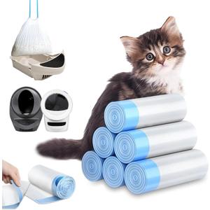 XUEPETT 120 Pack Cat Litter Bags with Drawstring, Compatible with Litter-Robot 3/4 Heavy Duty Cat Litter Box Liners Waste Bags Replacement -25.2"x 15.7"