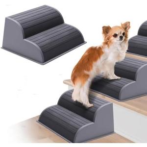 CiWiVOKi 2-Step Modular Dog Ramp - Portable Non-Slip Stairs for Small Dogs with High Support, Lightweight Plastic Pet Steps Fits Staircase Indoor, Ideal for Elderly Injured Pets (9.5"D, 1-Pack, Grey)