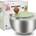 5.3Qt Stainless Steel Salad Spinner, Salad Spinner Stainless Steel With Stop Button & Drain Hole, Non-Slip Base, Vegetable Spinner Dryer, Dishwasher Safe For Kitchen