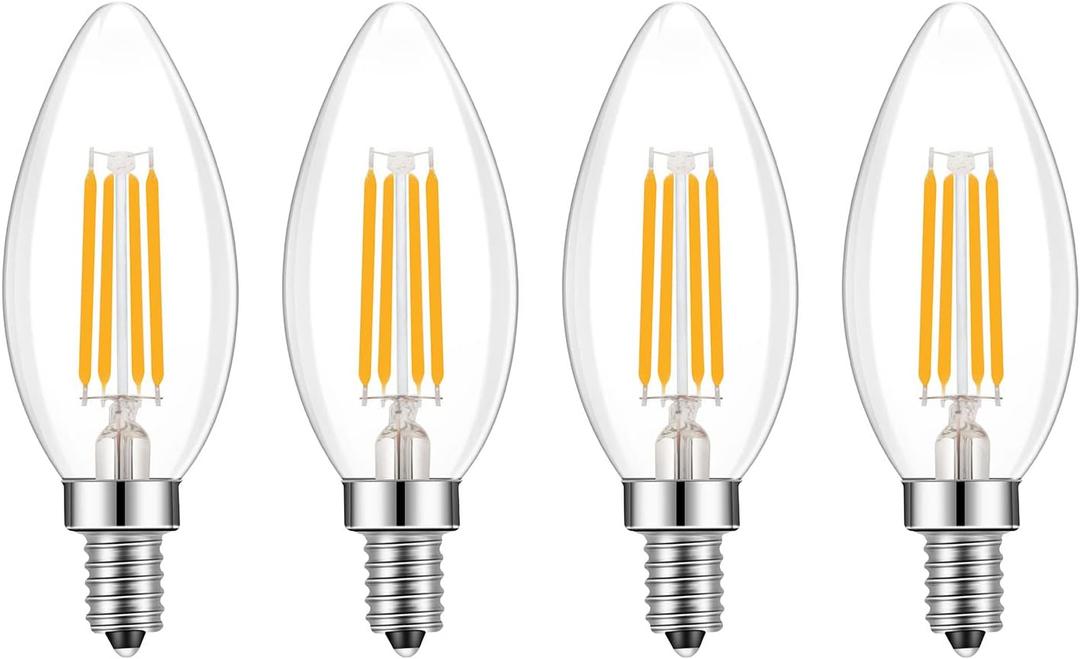 E14 Base LED Filament Candle Shape Light Bulb,E14 European Base Bulb,Warm White 2700K 400LM 40W Equivalent,C35 Clear Glass Torpedo Shape Bullet Top,No-Dimmable (4-Pack)