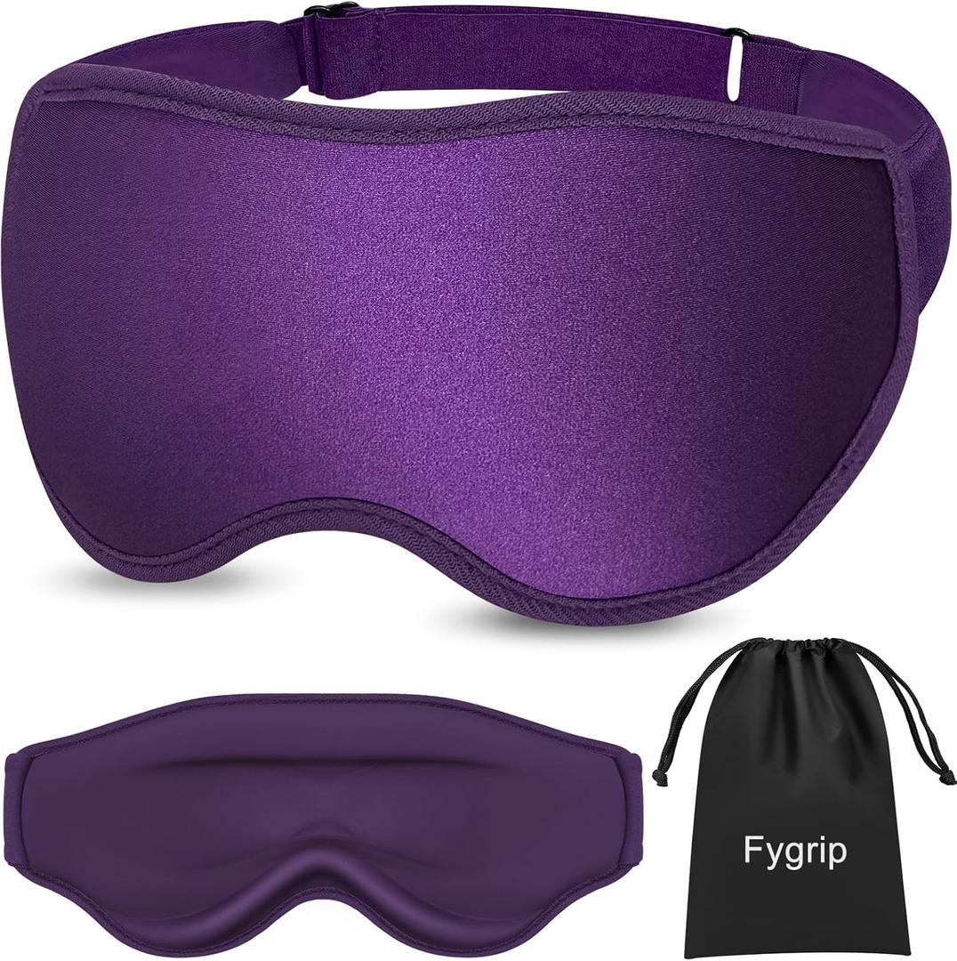 Fygrip 3D Eye Mask Sleep Mask for Men & Women, 100% Pressure-Free & Light Block-Out Eye Mask for Sleep with Easy Adjustable Strap, Night Eye Cover for Travel, Purple