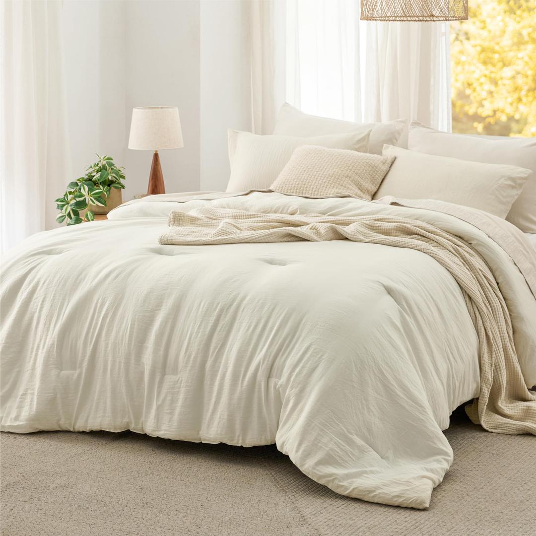 Bedsure King Size Comforter Set, Prewashed Bedding Ivory