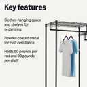 Amazon Basics Closet Organizer, Metal Rack with Shelves and Hanging Rod, 70" W x 18" D x 76" H, Black