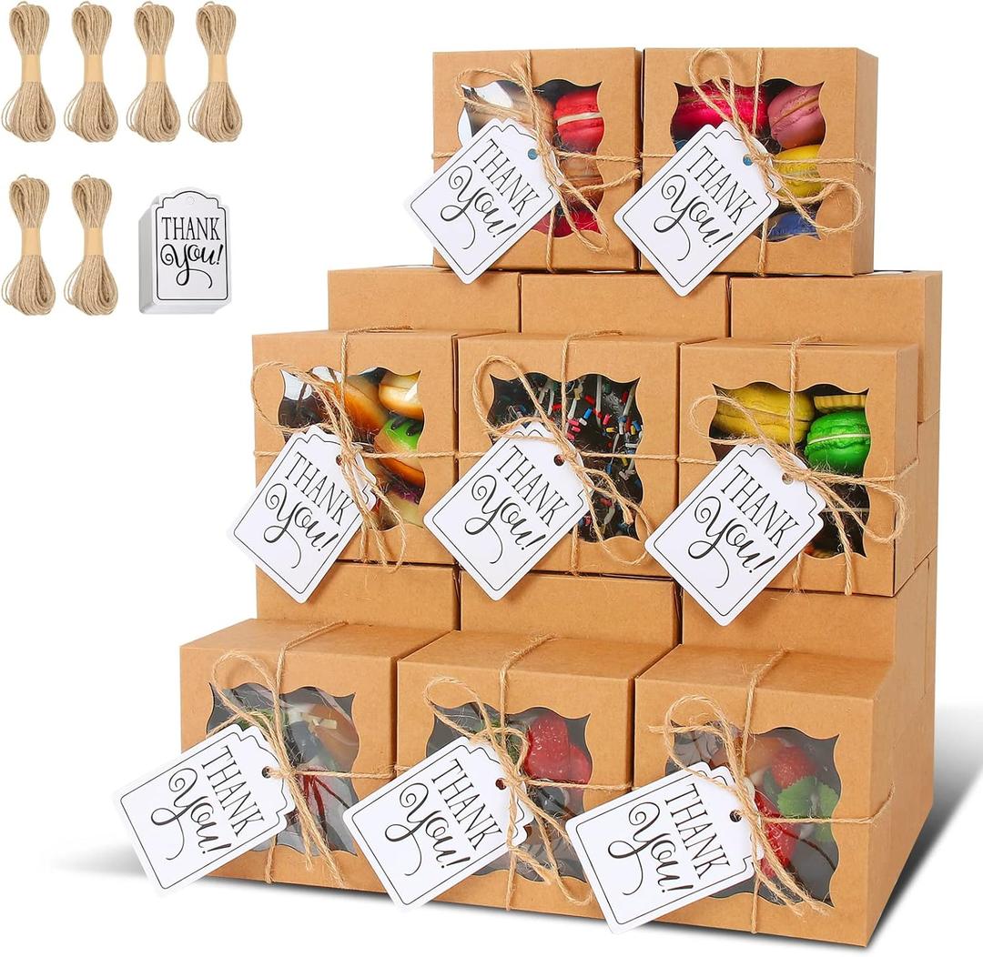 KPOSIYA 60 Pcs Brown Bakery Boxes with Window Individual Cupcake Boxes 4x4x2.5 Inches Cookie Boxes Kraft Paper Brown Gift Box for Pastries, Cookies, Pie, Donuts, Macaroon (60, Brown) (1 Count (Pack of 60))