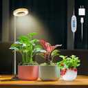 Grow Lights for Indoor Plants, 48 LEDs Full Spectrum Plant Grow Light, Height Adjustable Faux Wood Grain Halo Plant Light with Base, 3 Optional Spectrums, Auto Timer 6/12/16Hrs, 5 Brightness