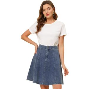 Allegra K Women's High Waisted A-Line Flared Casual Denim Skirt (Medium, Light Blue)