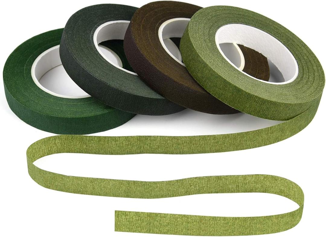 KUUQA 4 Rolls 1/2" Wide Floral Tapes for Bouquet Stem Wrapping and Floral Crafts,Wedding Bouquet,Dark Green,Light Green,Grass Green,Dark Brown (Mix Color)