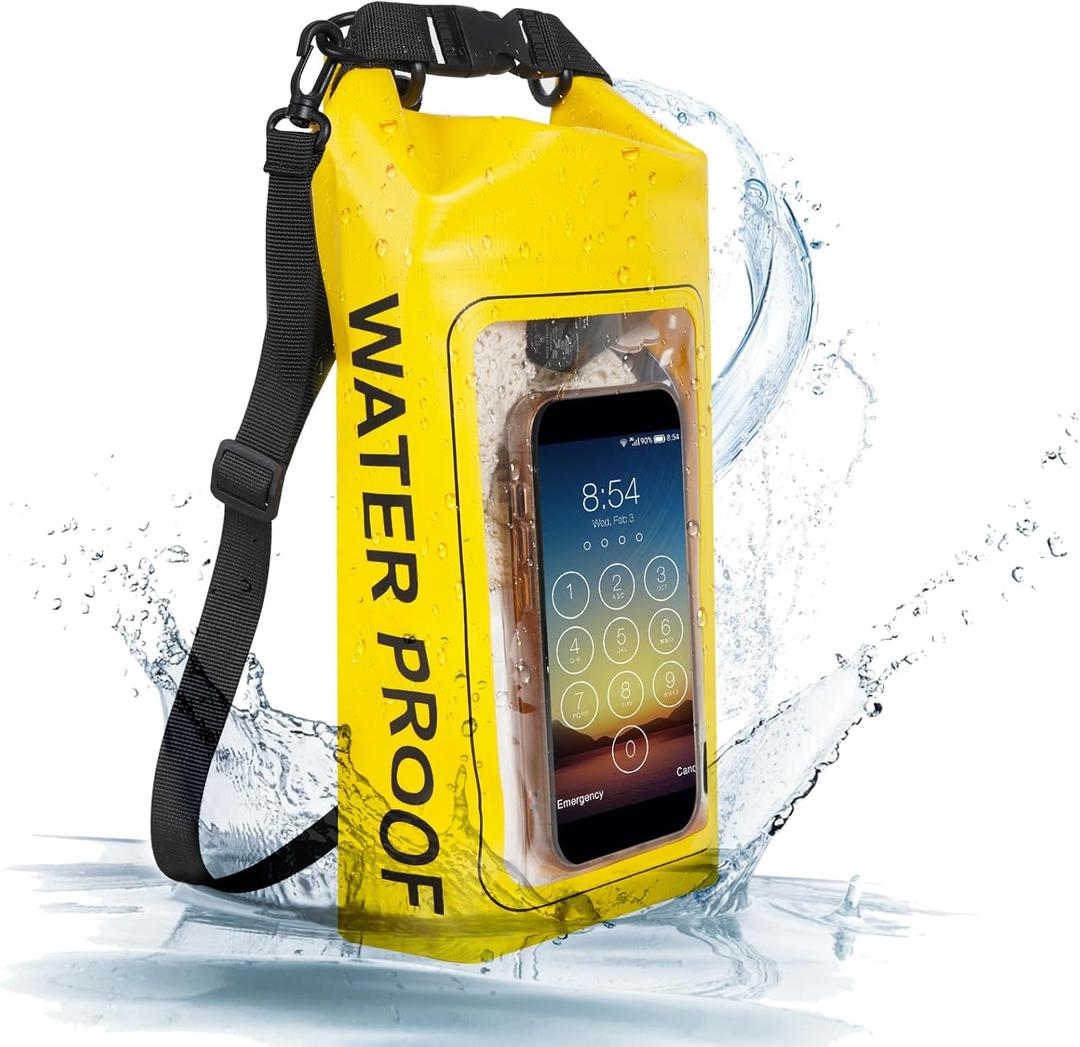 IP68 Waterproof Dry Bag, 2L - Roll Top Waterproof Pool BagDry Bags for Kayaking Waterproof-w/Phone Pouch,Large Waterproof Phone Pouch,Boating & Kayak Accessories Camping (Yellow)