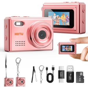 HOTU Mini Keychain Digital Camera, Y2K Pocket-Size Mini Camera, 2MP 1080P Small Camera with 32GB Card, Video Recorder with Long Battery Life for Travel, Party and Vlog (Rose Gold)