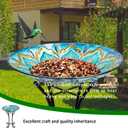 Glass Bird Bath Outdoor with Metal Stand for Lawn Yard Garden Decor Solar Large BirdBath Peacock Bird Feeder