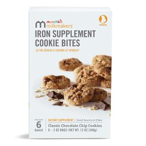 Munchkin Milkmakers Prenatal Iron Supplement Cookie Bites, Chocolate Chip, 6 Pack. Jan 03/2026