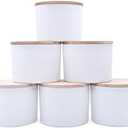 SHOWIN 18 OZ Thick Candle Jars for Making Candles 6 Pcs, Empty Jars with Wood Lids for Candle Making, Sample Container,Matte White