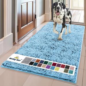 Muddy Mat | Super Absorbent Door Mat Indoor, Microfiber Quick Dry Chenille Entryway Rug, Non-Slip Front Door Mat, Indoor Mats for Entryway, Machine Washable Pet Rug, Sky Blue 35"x60"