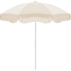 Klyyo Clyro 6.5ft Patio Umbrella with Fringe, UPF 50+ UV Boho Outdoor Beach Umbrella with Carry Bag, UV Protection Sun Shade with Tassels for Garden, Deck, Backyard, Poolside Decor(1 Pcs,with Tripod)
