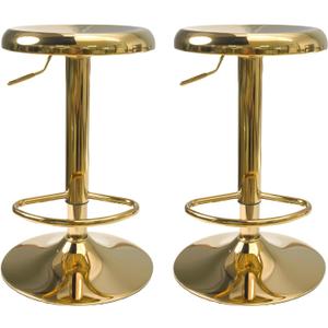 Adjustable Bar Stools Set of 2, Backless Swivel Round Counter & Bar Height Chairs, Modern Gold Metal Frame Barstools for Kitchen Island, Dining Room, Home Bar, Gold