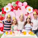 Foilswirl 34 Pieces Strawberry Birthday Party Decorations 4ft 5ft 6ft Arch Backdrop Covers Pink White Checkered Spandex Arch Backdrop Cover Daisies Balloon for Strawberry Sweet Birthday Wedding Party
